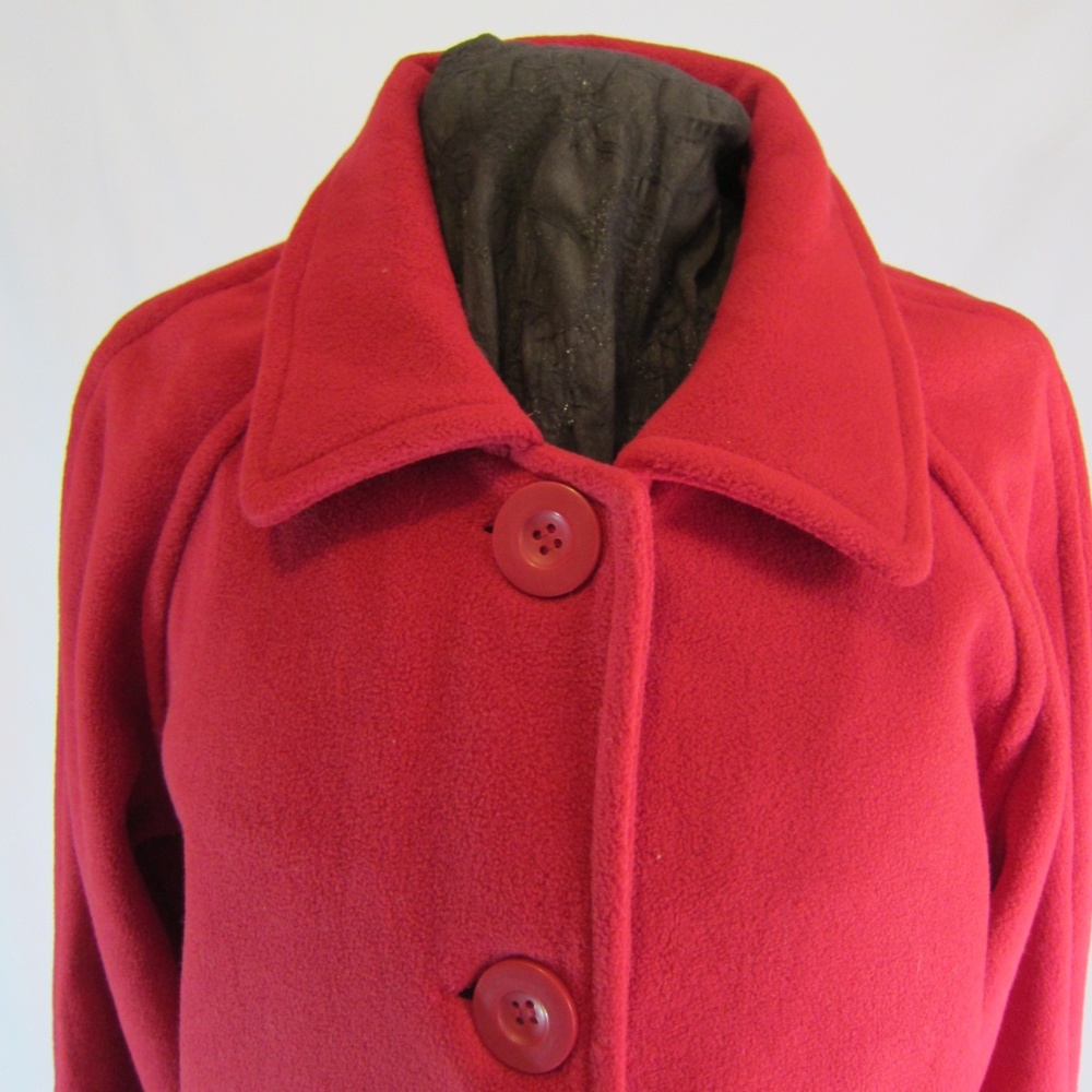 Stunning Red Fleece Button Front Long Jacket - image 1